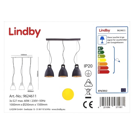 Lindby - Luster na lanku IBU 3xE27/60W/230V