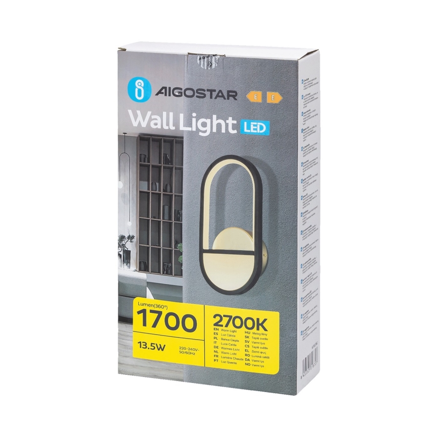 Aigostar - LED Nástenné svietidlo LED/13,5W/230V 2700K čierna/zlatá