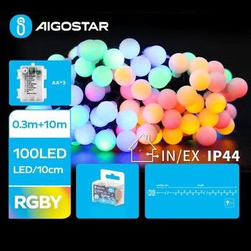 Aigostar - LED RGBY Vonkajšia vianočná reťaz 100xLED/3xAA/8 funkcií 10,3 m IP44