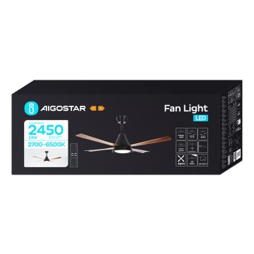 Aigostar - LED Stmievateľný stropný ventilátor LED/24W/230V 2700-6500K 132cm + diaľkové ovládanie