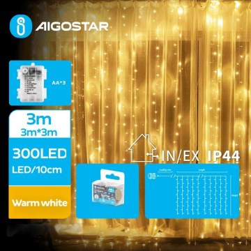 Aigostar - LED Vonkajšia vianočná reťaz 300xLED/8 funkcií 3xAA 6x2m IP44 teplá biela