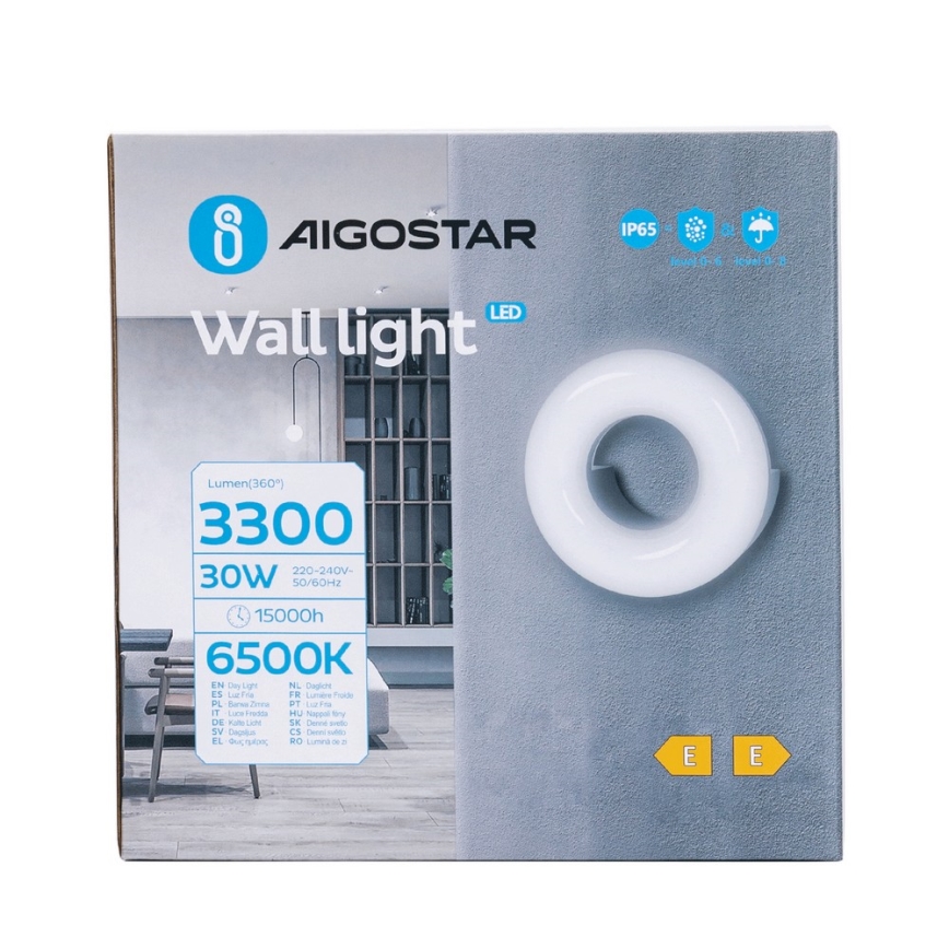 Aigostar - LED Vonkajšie nástenné svietidlo LED/30W/230V 6500K IP65 čierna