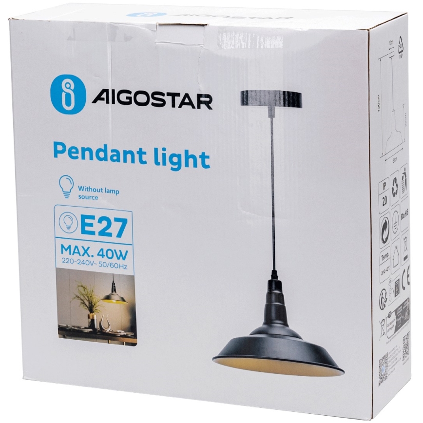 Aigostar - Luster na lanku 1xE27/60W/230V čierna