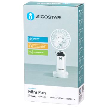 Aigostar - Nabíjací ručný ventilátor 4W/5V 1200mAh biela