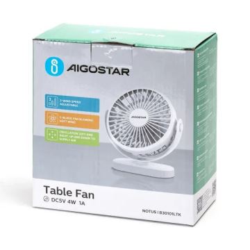 Aigostar - Nabíjací stolný ventilátor 4W/5V 1500mAh biela