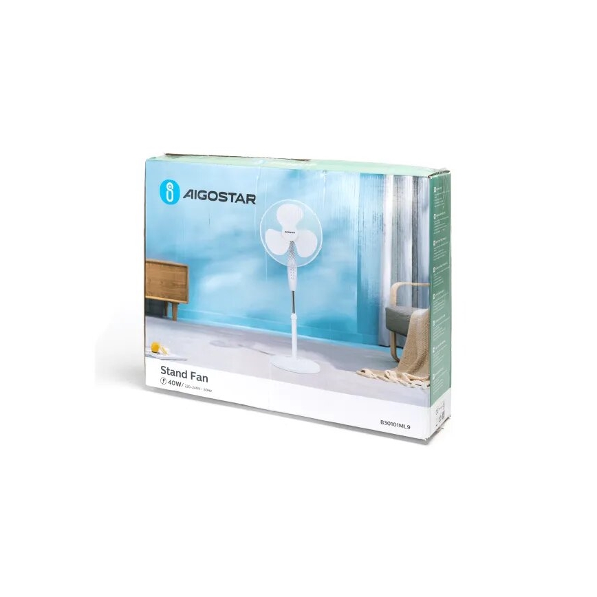 Aigostar - Stojanový ventilátor 40W/230V biela