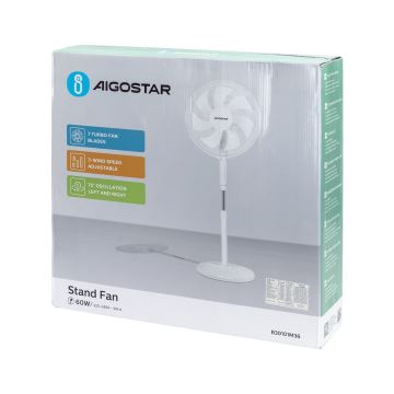 Aigostar - Stojanový ventilátor 60W/230V biela