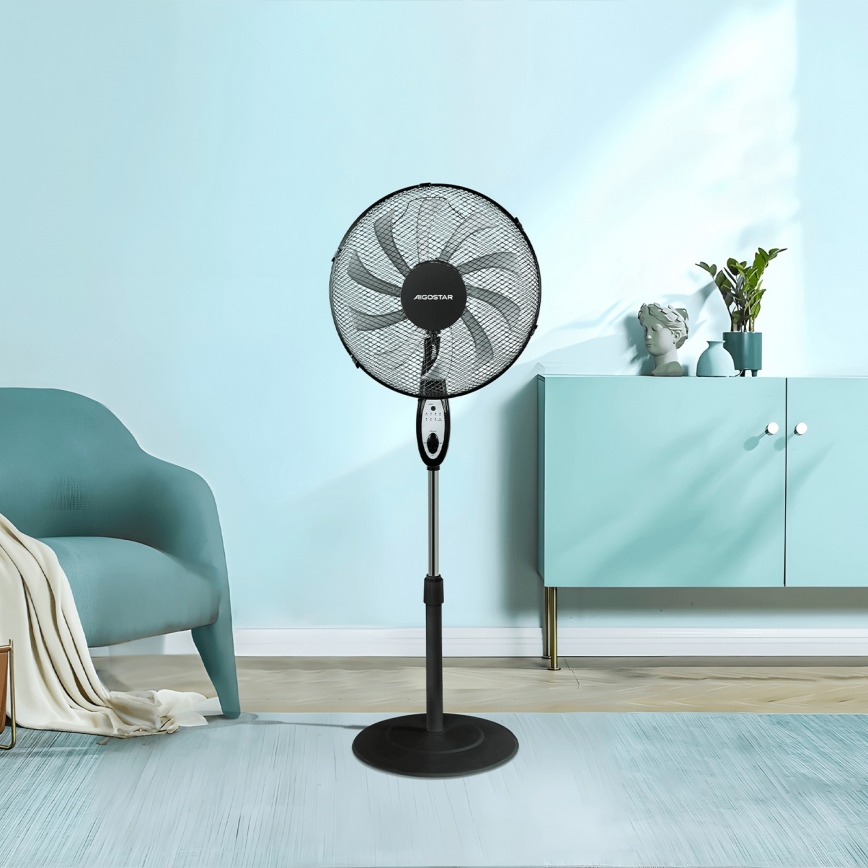 Aigostar - Stojanový ventilátor 60W/230V čierna + diaľkové ovládanie