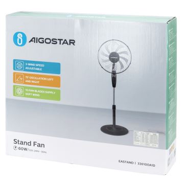 Aigostar - Stojanový ventilátor 60W/230V čierna