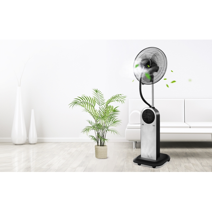 Aigostar - Stojanový ventilátor s hmlovým efektom 95W/230V čierna/šedá + diaľkové ovládanie