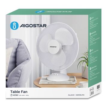 Aigostar - Stolný ventilátor 40W/230V biela