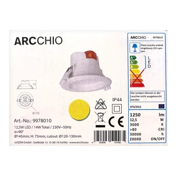 Arcchio - LED Podhľadové svietidlo ARIAN LED/12,5W/230V IP44
