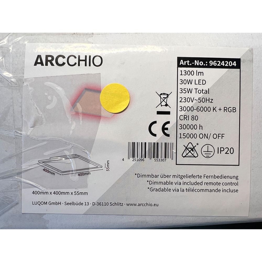Arcchio - LED RGBW Stmievateľné stropné svietidlo BRENDA LED/30W/230V + diaľkové ovládanie