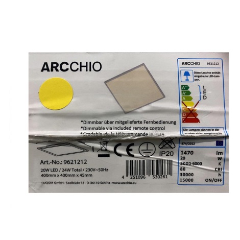 Arcchio - LED Stmievateľné stropné svietidlo PHILIA LED/20W/230V 3000-6000K + diaľkové ovládanie