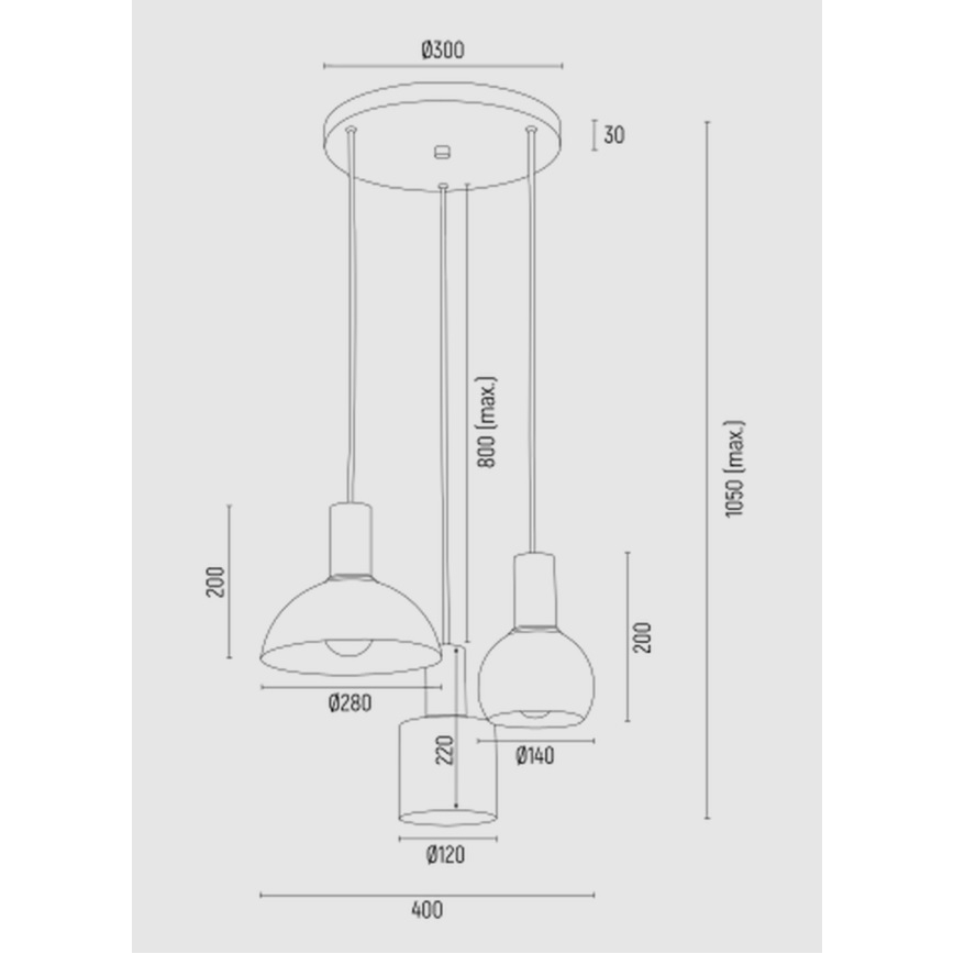 Argon 1480 - Luster na lanku SINES 3xE27/15W/230V čierna/biela/oranžová