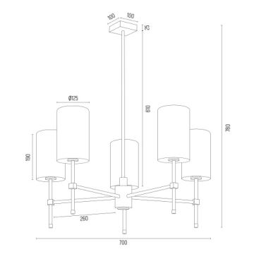 Argon 2134 - Luster na tyči ABRUZZO 5xE14/15W/230V mosadz/biela