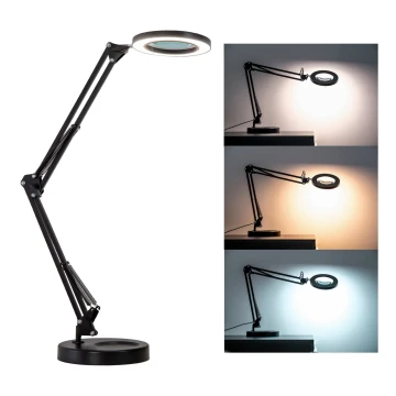Brilagi - LED Stmievateľná stolná lampa s lupou LENS LED/12W/5V 3000/4200/6000K čierna