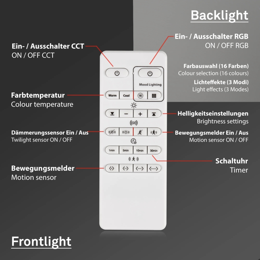 Briloner 3227-016 - LED RGB Stmievateľné svietidlo so senzorom TALENA LED/24W/230V biela + diaľkové ovládanie