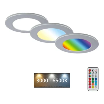 Briloner - SADA 3x LED RGBW Stmievateľné kúpeľňové podhľadové svietidlo LED/4,8W/230V 3000-6500K IP65 + diaľkové ovládanie