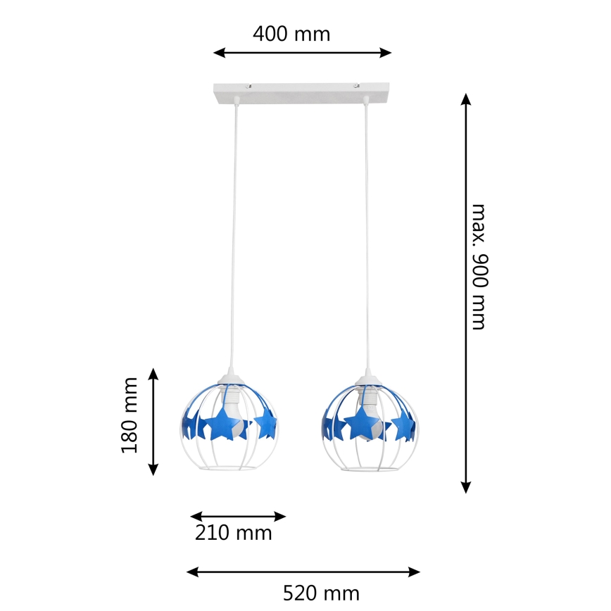 Detský luster na lanku STARS 2xE27/15W/230V modrá/biela
