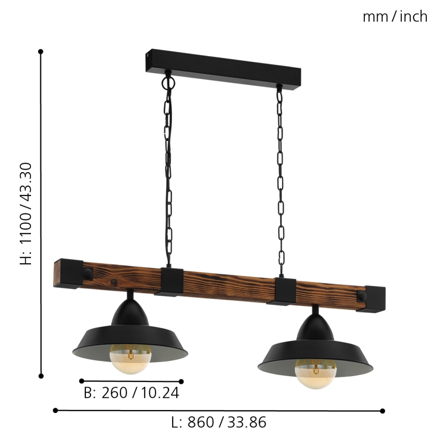 Eglo - Luster na reťazi 2xE27/60W/230V - FSC certifikované