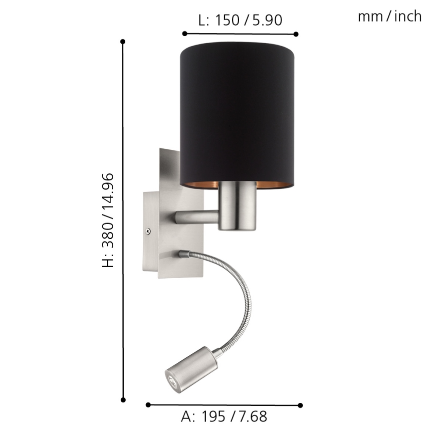 Eglo - LED Flexibilné svietidlo 1xE27/40W+LED/3,8W čierna