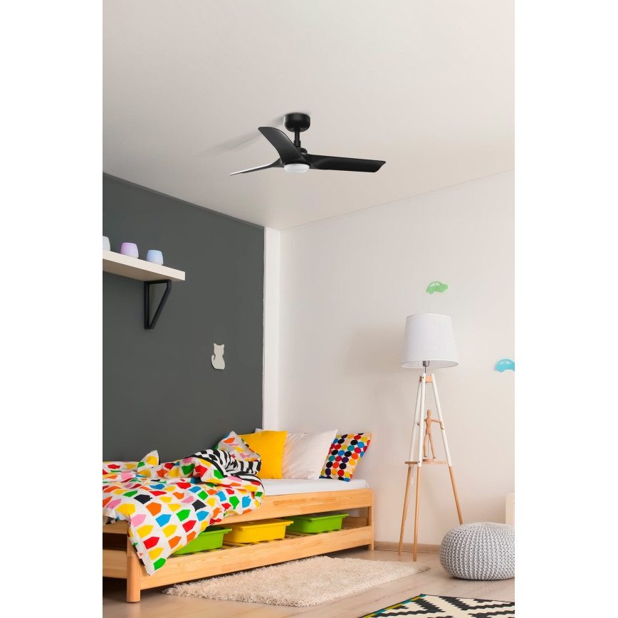 FARO 33825-1TW - LED Stmievateľný stropný ventilátor HEY S LED/10W/230V 2700/4000/6000K čierna pr. 90 cm + diaľkové ovládanie