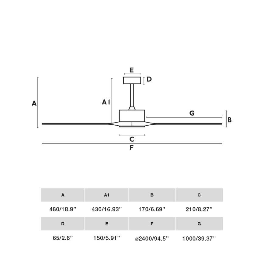 FARO 34200WPA - Stropný ventilátor KAUAI XXL drevo/čierna pr. 240 cm SMART + diaľkové ovládanie