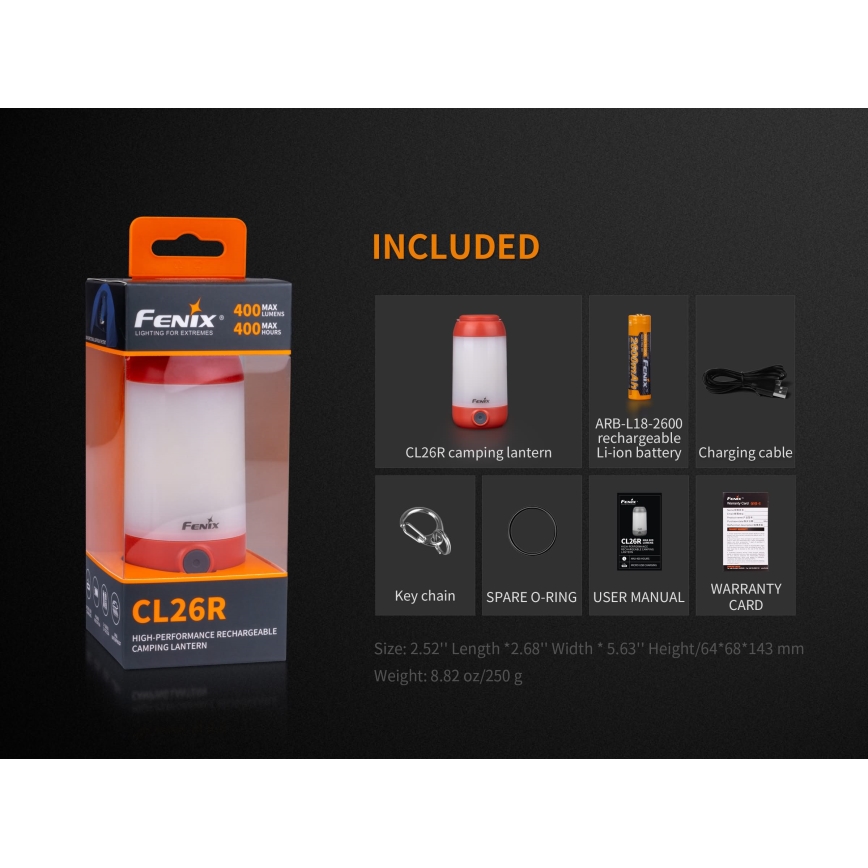 Fenix CL26RBLACK - LED Stmievateľná prenosná nabíjacia lampa LED/USB IP66 400 lm 400 h čierna