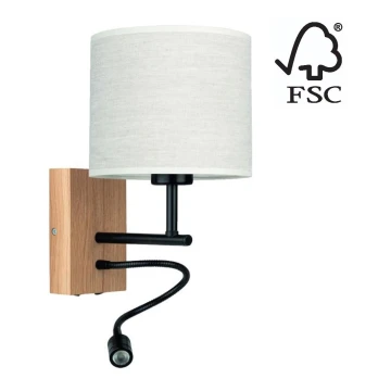 Flexibilné svietidlo BOHO 1xE27/25W + LED/1W/230V dub – FSC certifikované