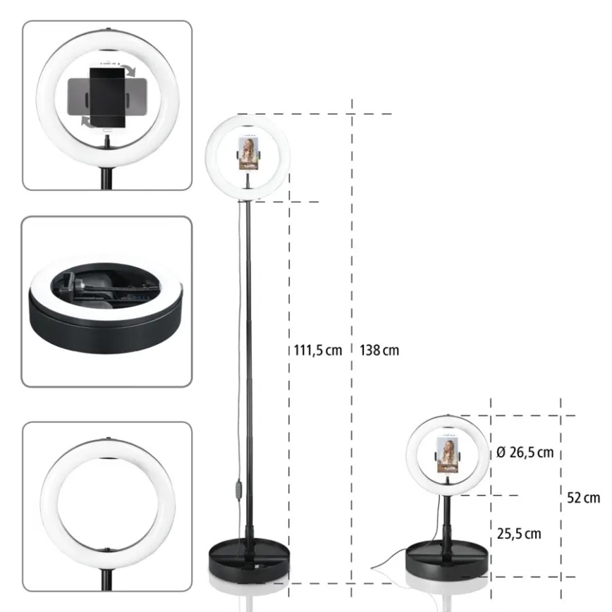 Hama - LED Stmievateľné kruhové svetlo so statívom LED/9,2W/5V pr. 26,5 cm + diaľkové ovládanie