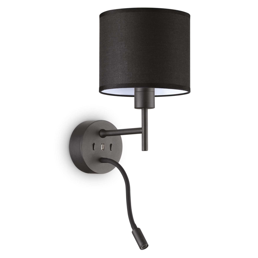 Ideal Lux - LED Flexibilný lampa s montúrou SET UP 1xE27/42W + LED/3W/230V CRI 90 USB čierna