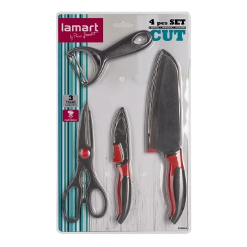 Lamart - Kuchynská súprava 4 ks - 2x nôž, škrabka a nožnice