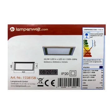 Lampenwelt - LED RGBW Stmievateľné stropné svietidlo LYNN LED/29,5W/230V 2700-6500K + diaľkové ovládanie