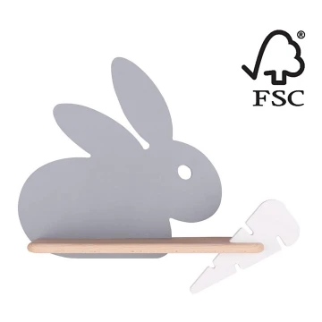 LED Detské nástenné svietidlo s poličkou RABBIT LED/4W/230V šedá/biela/drevo, FSC certifikované