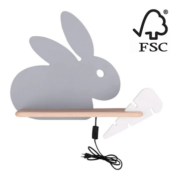 LED Detské nástenné svietidlo s poličkou RABBIT LED/4W/230V šedá/biela/drevo, FSC certifikované