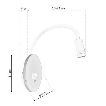 LED Flexibilná lampička BASE 1xLED/8W+1xLED/2W/230V biela/strieborná