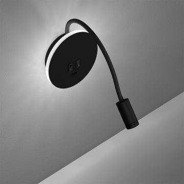 LED Flexibilná lampička BASE 1xLED/8W+1xLED/2W/230V čierna/strieborná