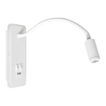 LED Flexibilná nástenná lampička s USB BASE 1xLED/8W+1xLED/2W/230V biela