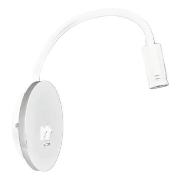 LED Flexibilná nástenná lampička s USB BASE 1xLED/8W+1xLED/2W/230V biela/strieborná