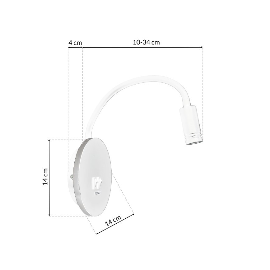 LED Flexibilná nástenná lampička s USB BASE 1xLED/8W+1xLED/2W/230V biela/strieborná