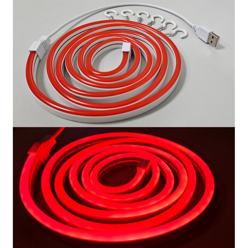 LED Flexibilný pásik NEON LED/5V USB 1,8 m červená