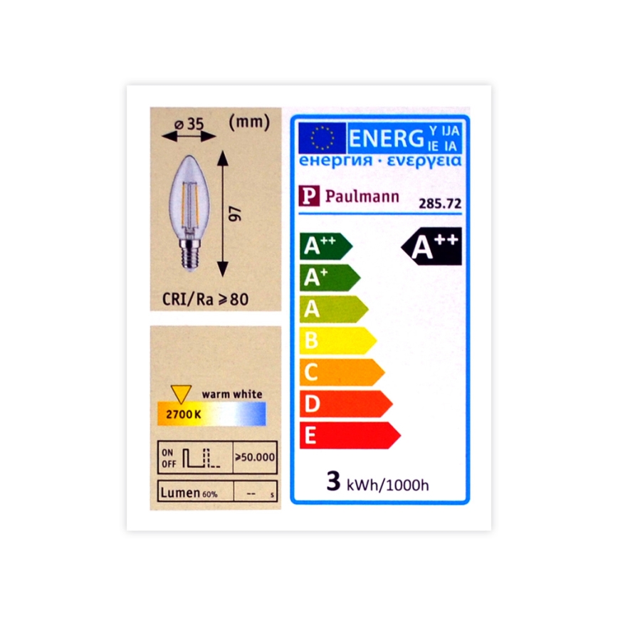 LED Krokovo stmievateľná žiarovka E14/2,5W/230V 2700K - Paulmann 28572