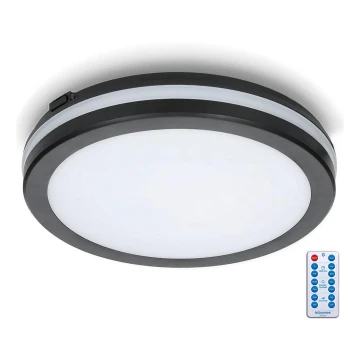 LED Kúpeľňové stropné svietidlo so senzorom LED/24W/230V 3000/4000/6500K IP65 pr. 30 cm čierna + diaľkové ovládanie