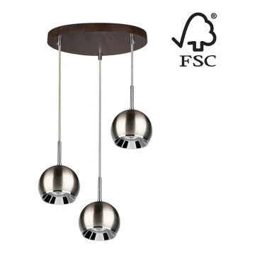 LED Luster na lanku BALL WOOD 3xGU10/5W/230V buk – FSC certifikované