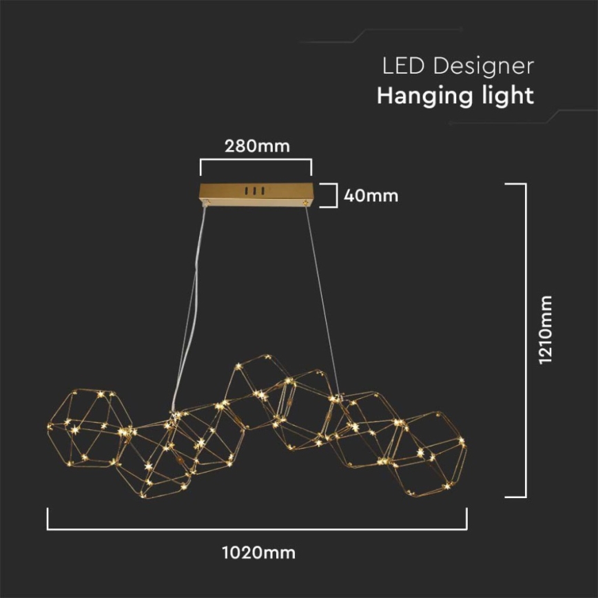 LED Luster na lanku LED/28W/230V 3000K zlatá