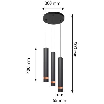 LED Luster na lanku TUBA 3xGU10/4,8W/230V čierna/medená