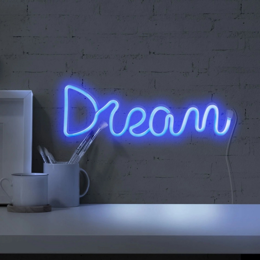 LED Neónová nástenná dekorácia DREAM LED/3W/3xAA USB modrá