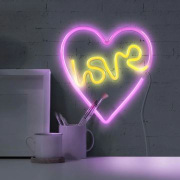 LED Neónová nástenná dekorácia LOVE LED/3W/3xAA ružová