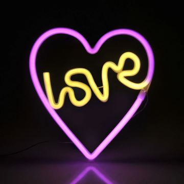 LED Neónová nástenná dekorácia LOVE LED/3W/3xAA ružová